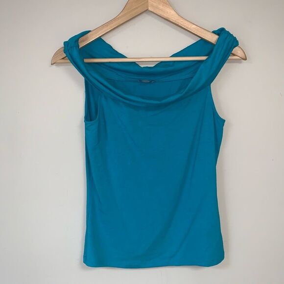LOFT Shirt Women’s SP Blouse Tank Top Blue Green Cowl Neck Summer Shirt Preppy - Picture 1 of 6